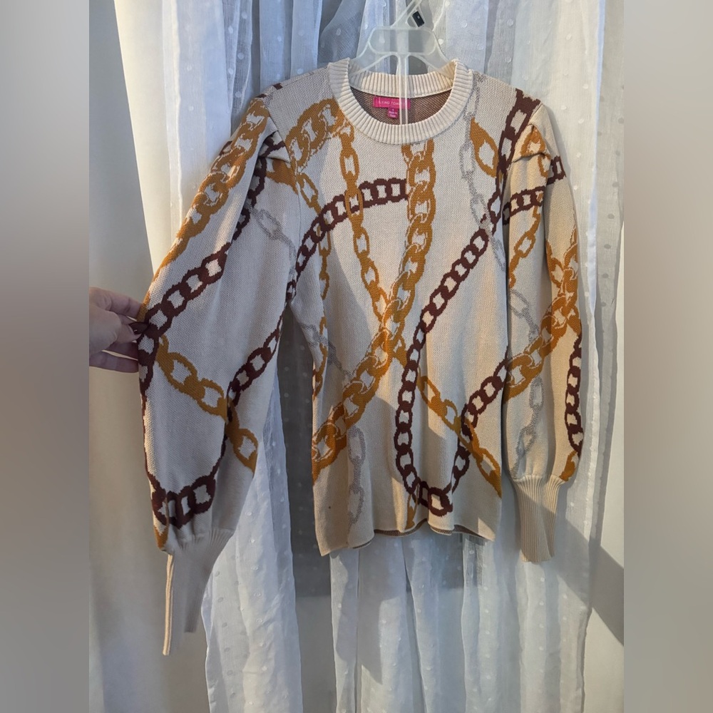 Lipsy Chain Pattern Sweater - Cream, Brown, and Gold NWOT